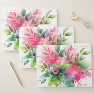 Pink Green Watercolor Botanical Bloom File Folder