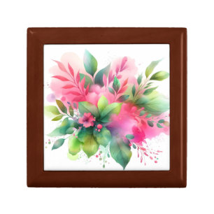 Pink Green Watercolor Botanical Bloom Gift Box