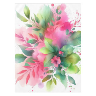 Pink Green Watercolor Botanical Bloom Tablecloth
