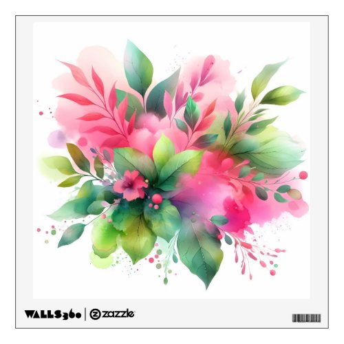 Pink Green Watercolor Botanical Bloom Wall Decal