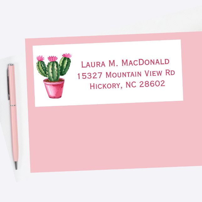 Pink & Green Watercolor Cactus Address  Label (Creator Uploaded)