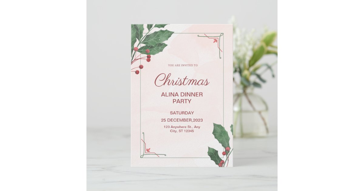 Pink Green Watercolor Christmas Eve Dinner Party Invitation Zazzle pink-green-watercolor-christmas-eve-dinner-party-invitation-zazzle