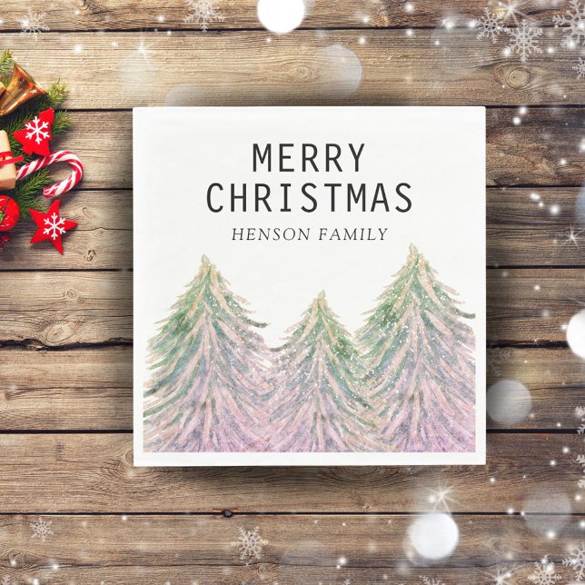 Pink Green Watercolor Christmas Tree Artistic  Napkins (Creator Uploaded)
