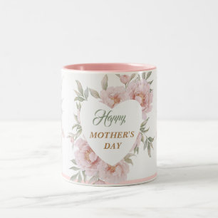 Pink Green Watercolor Feminine Floral Mother`s day Two-Tone Coffee Mug