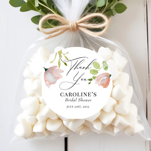 Pink Green Watercolor Floral Bridal Shower Classic Round Sticker (Creator Uploaded)