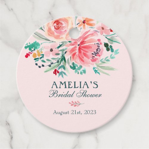 Pink Green Watercolor Floral Bridal Shower Favor Tags - Pink Green Watercolor Floral Bridal Shower Favor Tags
