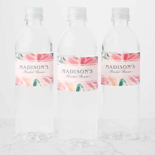 Pink Green Watercolor Floral Bridal Shower Water Bottle Label - Pink Green Watercolor Floral Bridal Shower Water Bottle Label