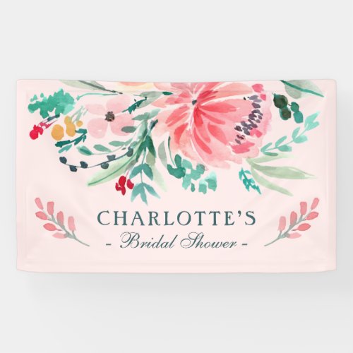 Pink Green Watercolor Floral Bridal Shower Welcome Banner - Pink Green Watercolor Floral Bridal Shower Welcome Banner