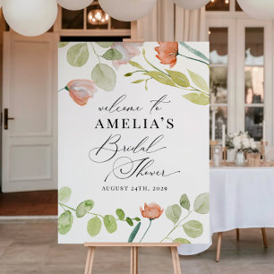 Pink Green Watercolor Floral Bridal Shower Welcome Foam Board