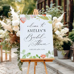 Pink Green Watercolor Floral Bridal Shower Welcome Poster at Zazzle