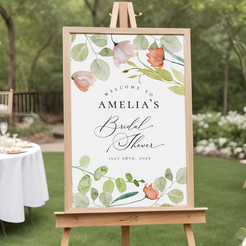 Pink Green Watercolor Floral Bridal Shower Welcome Poster