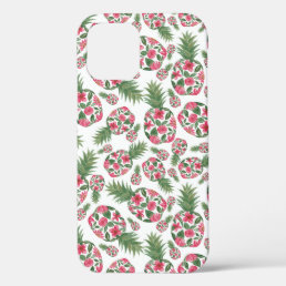 Pink Green Watercolor Floral Pineapples Pattern iPhone 12 Case