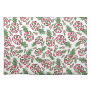 Pink Green Watercolor Floral Pineapples Pattern Cloth Placemat
