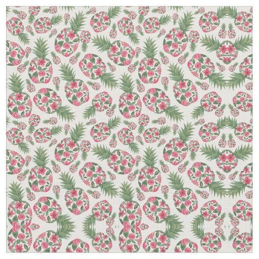 Pink Green Watercolor Floral Pineapples Pattern Fabric