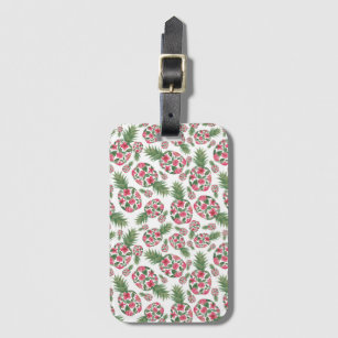 Pink Green Watercolor Floral Pineapples Pattern Luggage Tag