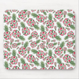 Pink Green Watercolor Floral Pineapples Pattern Mouse Pad