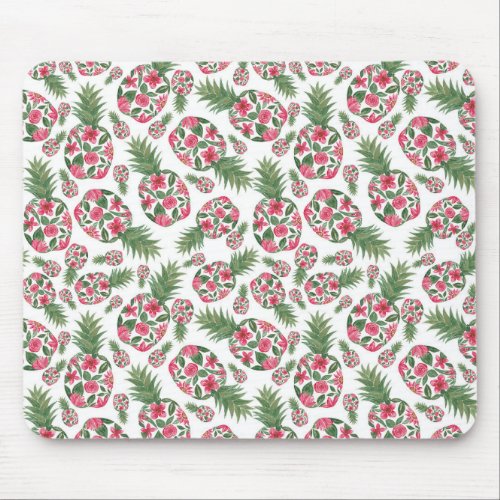 Pink Green Watercolor Floral Pineapples Pattern Mouse Pad