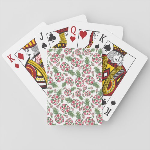 Pink Green Watercolor Floral Pineapples Pattern Playing Cards