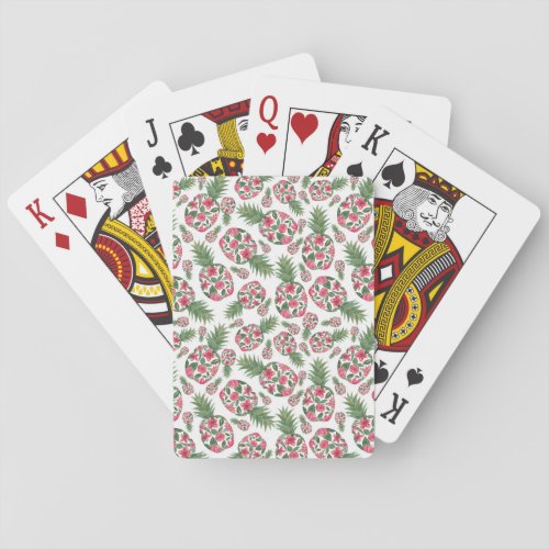 Pink Green Watercolor Floral Pineapples Pattern Poker Cards