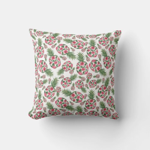 Pink Green Watercolor Floral Pineapples Pattern Throw Pillow