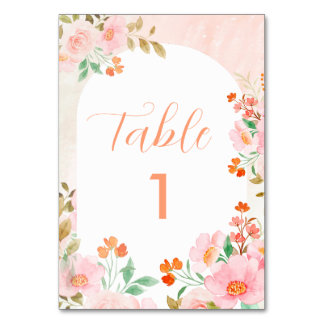 Pink & Green Watercolor Floral RSVP Wedding Table Number