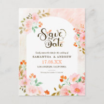 Pink & Green Watercolor Floral Save the Date