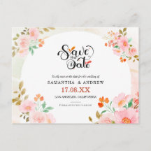 Pink & Green Watercolor Floral Save the Date sign
