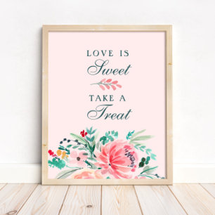 Pink Green Watercolor Floral Sweet Favor Sign