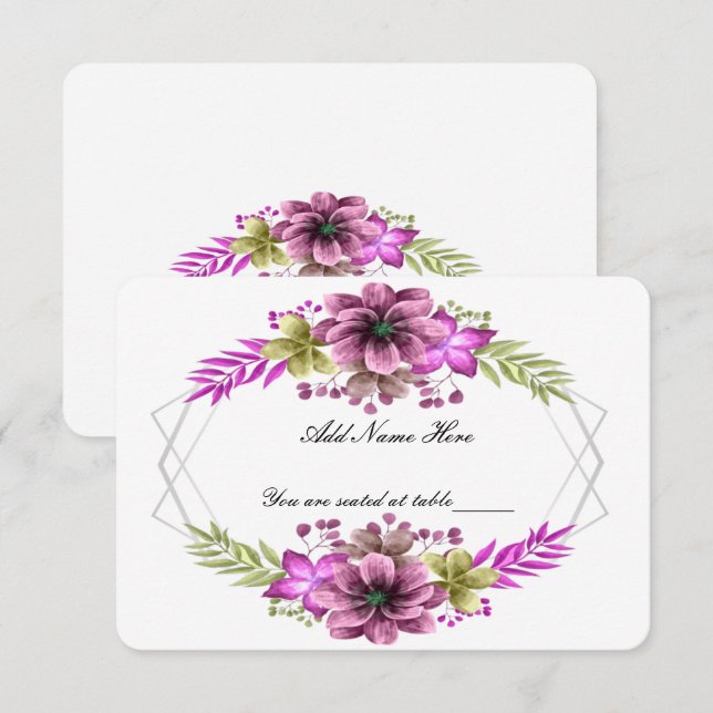 Pink & Green Watercolor Floral Wedding Table Card (Front/Back)