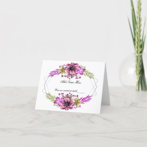 Pink  Green Watercolor Floral Wedding Table Card