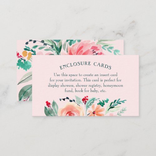Pink Green Watercolor Flower Enclosure Card - Pink Green Watercolor Flower Enclosure Card - perfect for registry cards, display showers, health & safety guidelines, honeymoon funds, recipe requests, and more.