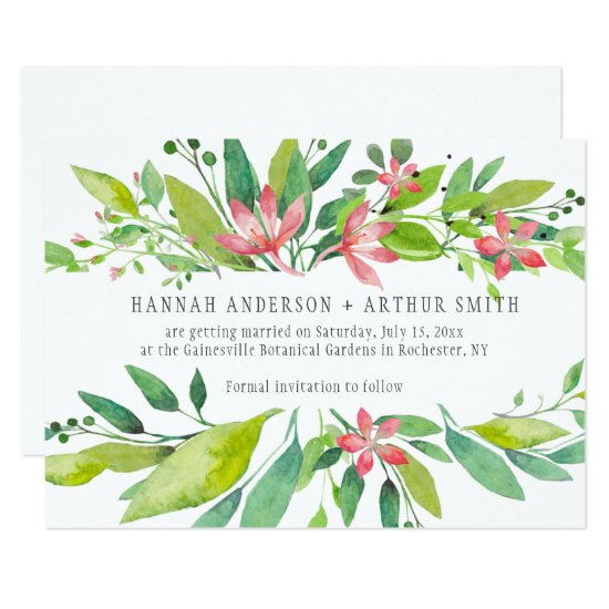 Pink Green Watercolor Flowers Save The Date | Invitation