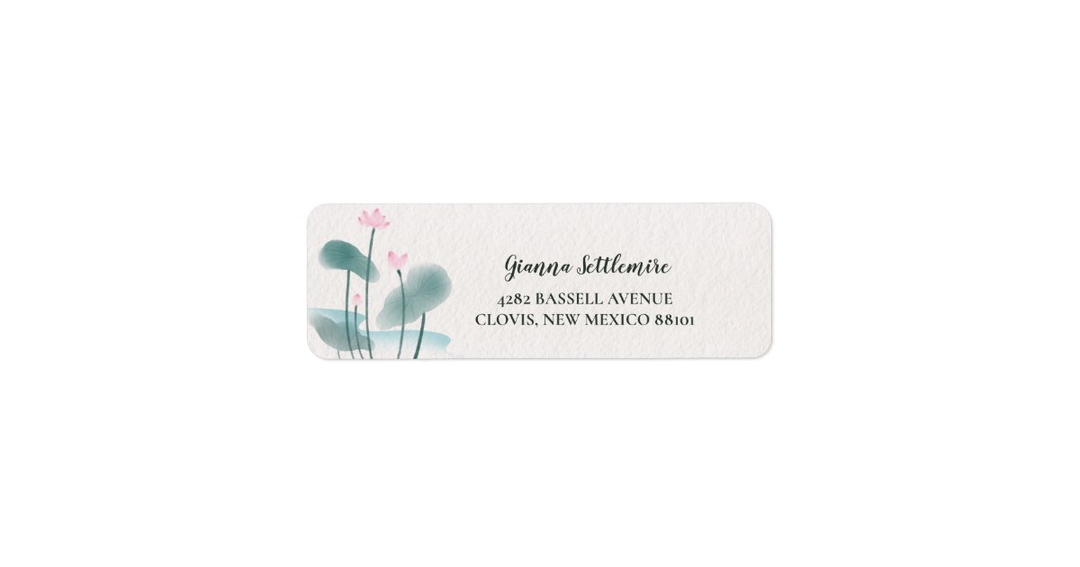 Pink Green Watercolor Lotus Floral Return Address Label | Zazzle