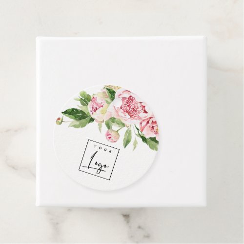 Pink Green Watercolor Peony Floral Business Logo Favor Tags