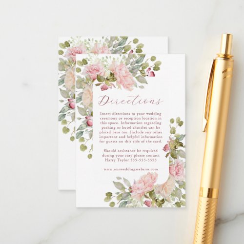 Pink Green Watercolor Reception Directions Wedding Enclosure Card
