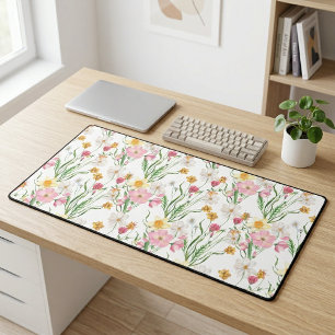 Pink Green Watercolor Wildflower Desk Mat