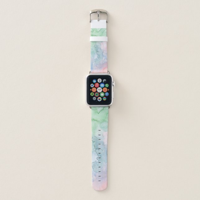 PINK & GREEN WATERCOLOUR APPLE WATCH BAND (Front)