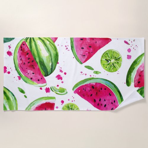 Pink Green Watermelon Cute Tropical Fruits Beach Towel