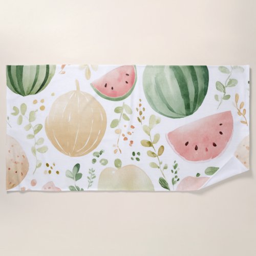 Pink Green Watermelon Cute Tropical Fruits Beach Towel