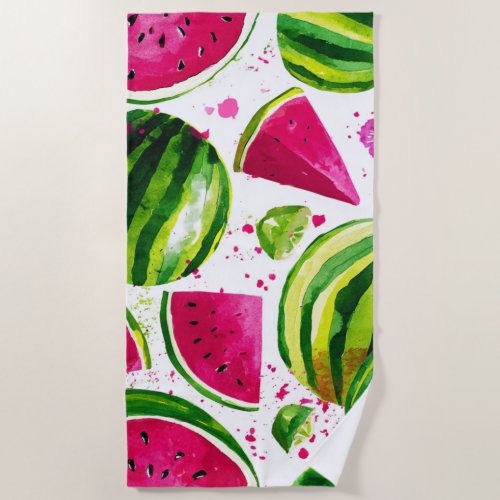 Pink Green Watermelon Cute Tropical Fruits Beach Towel