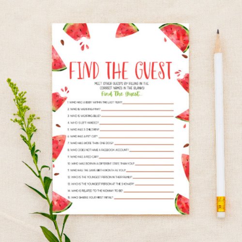 Pink Green Watermelon Find Guest Baby Shower Game Stationery