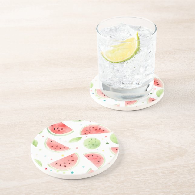Pink Green Watermelon Fruit Coaster (Side)