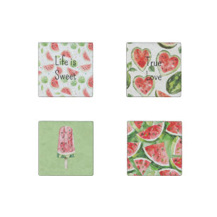 Pink Green Watermelon Fruit Stone Magnet