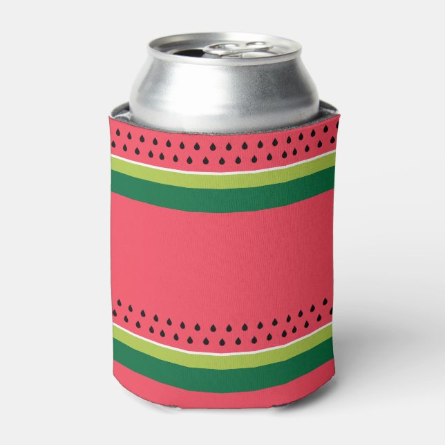Pink Green Watermelon Fruit Striped Summer Can Cooler (Can Front)