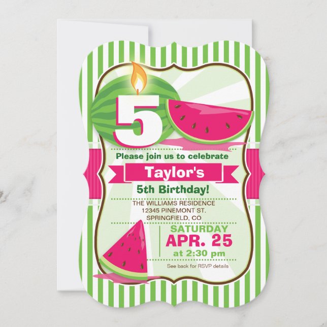 Pink & Green Watermelon, Kid's Birthday Party Invitation (Front)