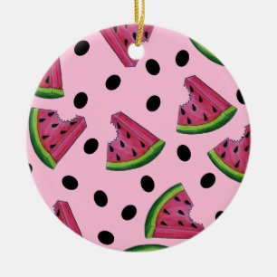 Pink Green Watermelon Melon Slice Wedge Fruity Ceramic Ornament