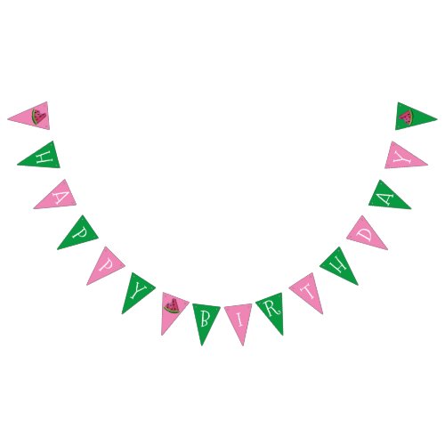 Pink Green Watermelon Slice Birthday Party Picnic Bunting Flags