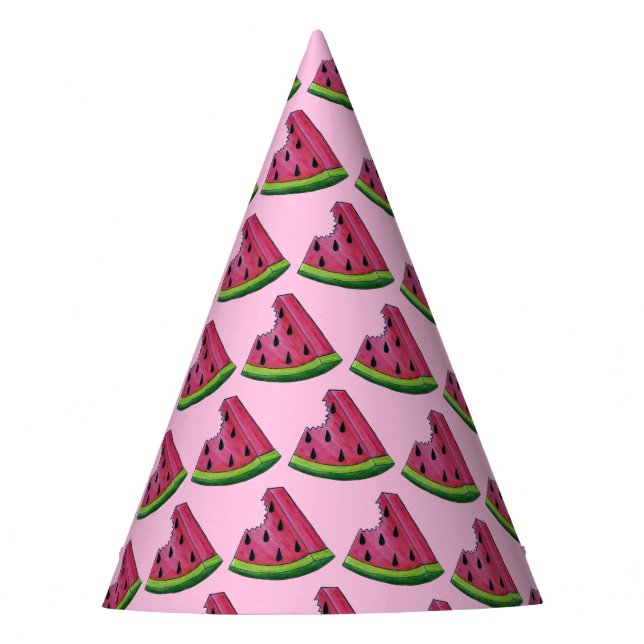 Pink Green Watermelon Slice Birthday Party Picnic Hat (Front)