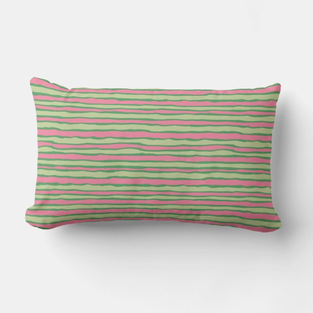 Pink Green Watermelon Stripes Summer Outdoor Lumbar Pillow (Front)