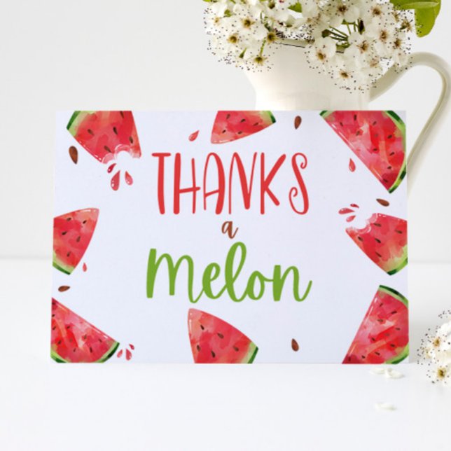 Pink Green Watermelon Thanks A Melon Thank You Card (Creator Uploaded)